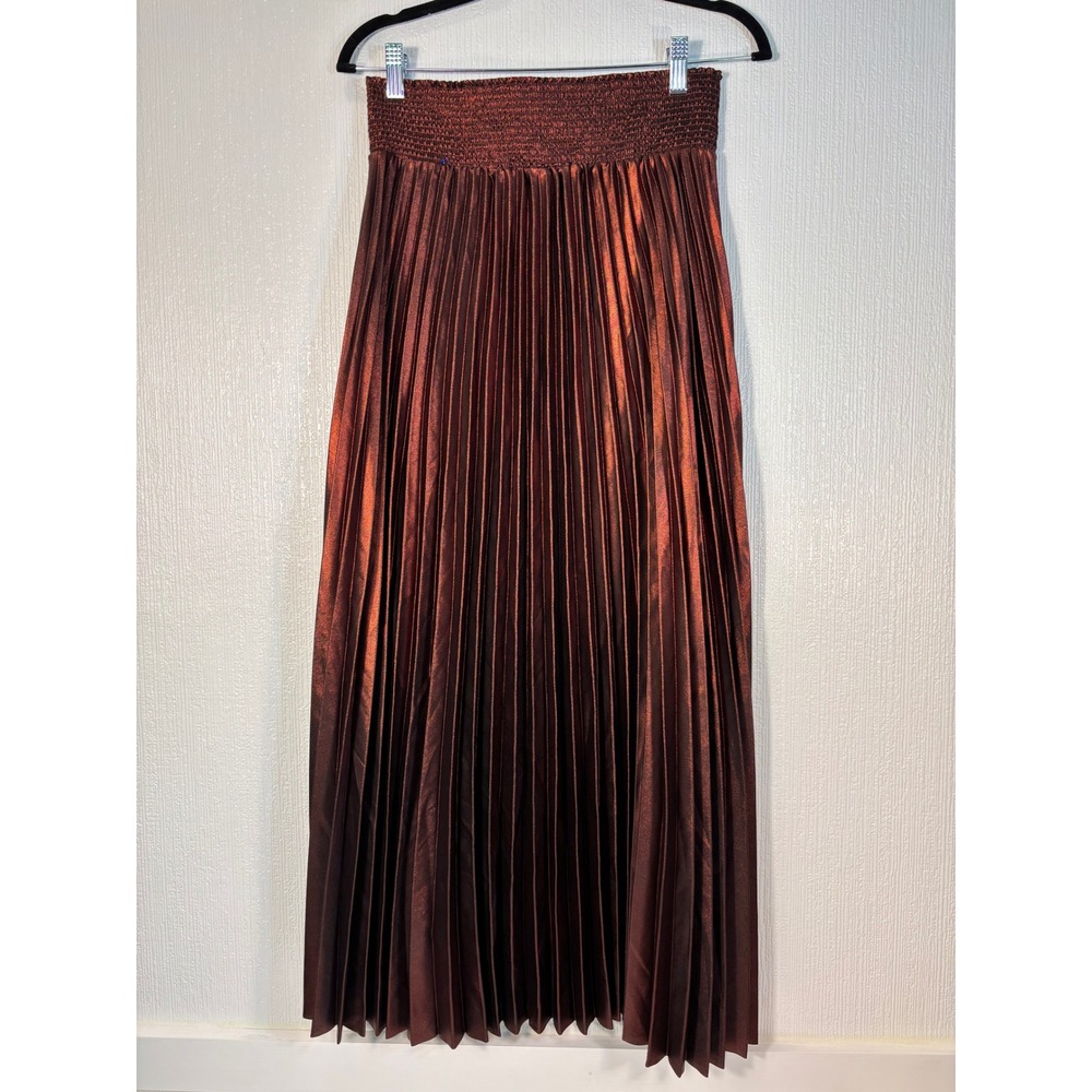 House of Harlow 1960 Pleated Shimmering Copper Party Skirt Sz M Fall - Picture 2 of 15